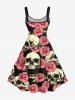Robe débardeur hawaïenne grande taille à imprimé tête de mort, roses et fleurs - Noir L