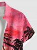 Chemise hawaïenne grande taille à imprimé ombré, cocotier, paysage marin, montagne, nuage, boutons et poches pour homme - Rouge S