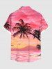 Plus Size Coconut Tree Seascape Mountain Cloud Ombre Print Buttons Pocket Hawaii Shirt For Men -  