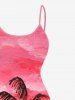 Robe camisole hawaïenne grande taille à imprimé ombré, motif cocotier, paysage marin, montagne, nuages - Rose clair XXS