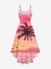 Plus Size Coconut Tree Seascape Mountain Cloud Ombre Print High Low Hawaii Cami Dress -  