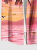 Chemise hawaïenne grande taille à imprimé ombré, cocotier, paysage marin, montagne, nuage, boutons et poches pour homme - Rouge 6XL