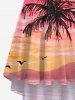 Plus Size Coconut Tree Seascape Mountain Cloud Ombre Print High Low Hawaii Cami Dress -  