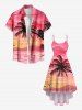 Plus Size Coconut Tree Seascape Mountain Cloud Ombre Print High Low Hawaii Cami Dress -  