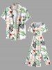 Plus Size Hibiscus Flower Tropical Leaf Print Split Hawaii Midi Dress -  