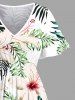 Plus Size Hibiscus Flower Tropical Leaf Print Split Hawaii Midi Dress -  