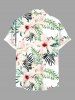 Plus Size Hibiscus Flower Tropical Leaf Print Buttons Pocket Hawaii Shirt For Men -  
