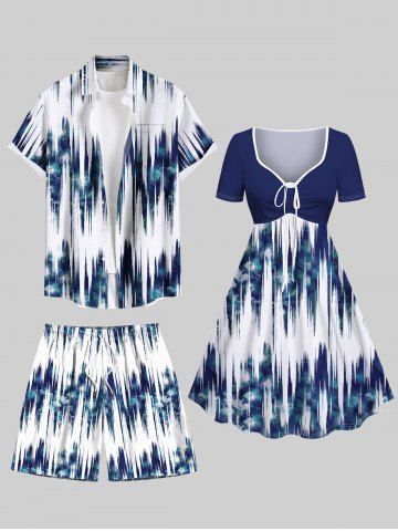 Tie Dye Ombre Light Wave Print Plus Size Matching Hawaii Beach Outfit For Couples