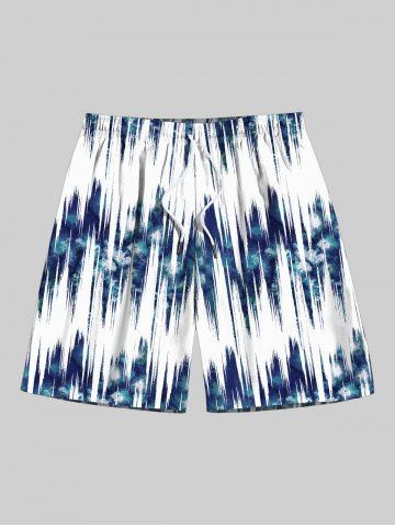 Plus Size Ombre Sea Waves Print Hawaii Drawstring Pocket Beach Shorts For Men - BLUE - 7XL