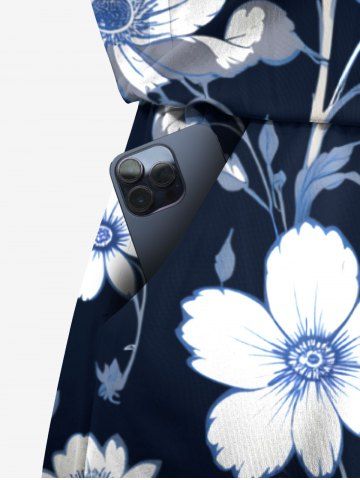 Plus Size Hibiscus Flower Branch Print Hawaii Ombre Drawstring Pocket Romper