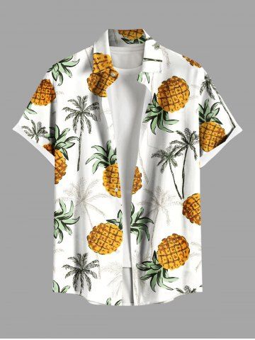 Plus Size Coconut Tree Pineapple Print Hawaii Button Pocket Shirt For Men - WHITE - 5XL