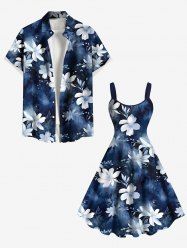 Tenue de plage hawaïenne assortie grande taille à imprimé floral ombré pour couples - Bleu profond 