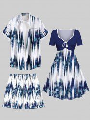 Tenue de plage hawaïenne assortie grande taille, motif vague légère, tie-dye et ombré, pour couple - Bleu 