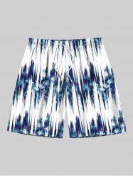 Plus Size Ombre Sea Waves Print Hawaii Drawstring Pocket Beach Shorts For Men -  