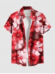 Chemise hawaïenne grande taille à imprimé marguerites ombré et poches boutonnées pour homme - Rouge S
