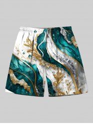 Plus Size Metallic Leaf Diamond Print Hawaii Beach Shorts For Men -  