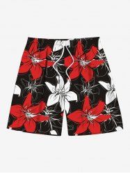 Short de plage hawaïen grande taille à imprimé tropical et fleurs d'hibiscus pour homme - Noir 5XL