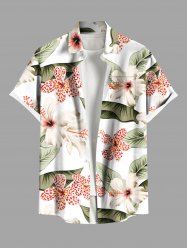 Chemise hawaïenne grande taille à imprimé tropical, fleurs d'hibiscus et feuilles, avec poches et boutons, pour homme - Blanc S