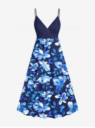 Plus Size Flowers Leaf Tropical Print Surplice Hawaii Cami Dress -  