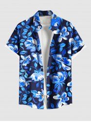 Chemise hawaïenne grande taille à imprimé tropical, fleurs et feuilles, avec poches et boutons, pour homme - Bleu 4XL