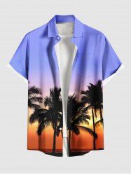 Plus Size Coconut Tree Ombre Sunset Dusk Print Hawaii Button Pocket Shirt For Men -  