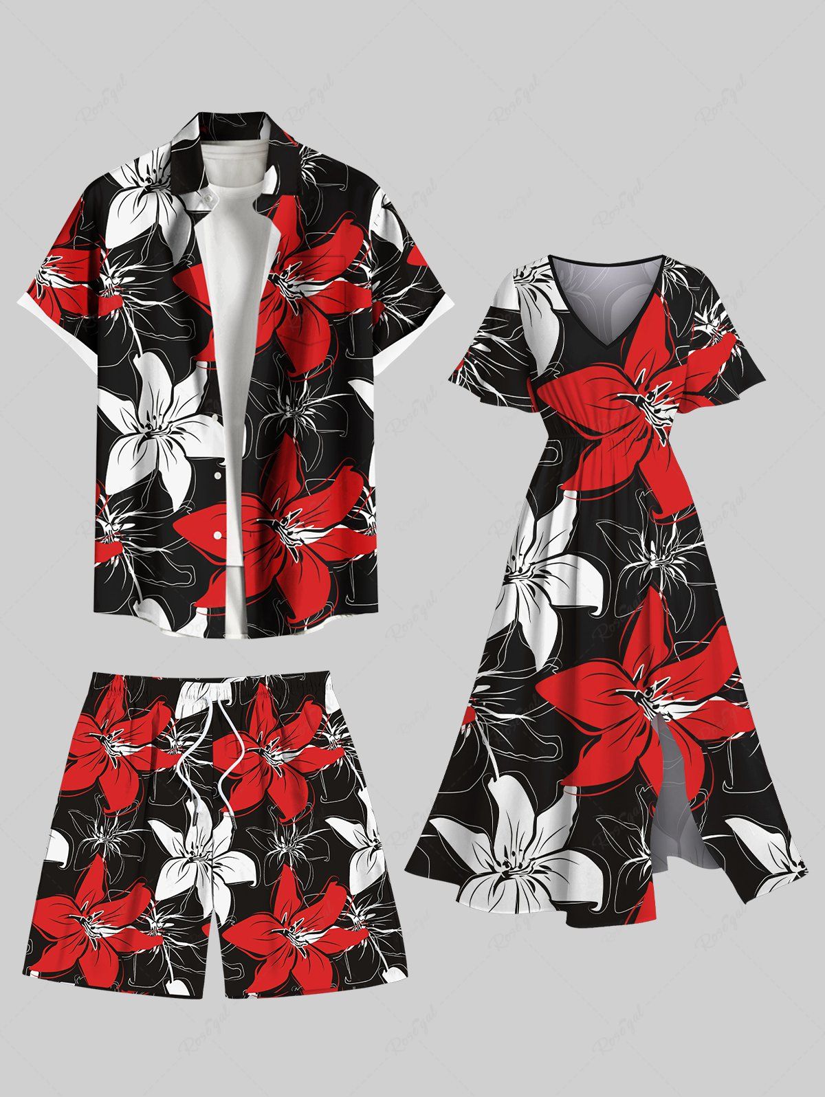 Chic Hibiscus Flower Print Plus Size Matching Hawaii Beach Outfit For Couples  