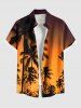 Matching Hawaii Shirt Shorts and Romper Plus Size Beach Outfit Coconut Tree Ombre Dusk Print For Couples -  