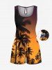 Matching Hawaii Shirt Shorts and Romper Plus Size Beach Outfit Coconut Tree Ombre Dusk Print For Couples -  