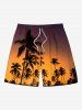 Matching Hawaii Shirt Shorts and Romper Plus Size Beach Outfit Coconut Tree Ombre Dusk Print For Couples -  