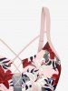 Tropical Leaf Hibiscus Flower Print Hawaii Lace Up Tankini Top and Swim Bottom Plus Size Matching Set -  