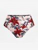 Tropical Leaf Hibiscus Flower Print Hawaii Lace Up Tankini Top and Swim Bottom Plus Size Matching Set -  