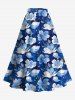 Cinched Ruffles Cold Shoulder Cami Top and Flowers Print Split Hawaii Skirt Plus Size Matching Set -  