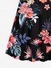 Tenue de plage hawaïenne assortie grande taille à imprimé feuilles tropicales et fleurs d'hibiscus pour couples - Noir 