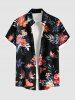 Tenue de plage hawaïenne assortie grande taille à imprimé feuilles tropicales et fleurs d'hibiscus pour couples - Noir 
