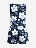 Ensemble chemise et barboteuse hawaïennes assorties, grande taille, imprimé branches de fleurs d'hibiscus, pour couples - Bleu de Minuit 