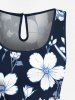 Ensemble chemise et barboteuse hawaïennes assorties, grande taille, imprimé branches de fleurs d'hibiscus, pour couples - Bleu de Minuit 