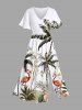 Tenue de plage hawaïenne assortie grande taille, motif cocotier, flamant rose et fleurs d'hibiscus, pour couples - Blanc 