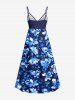Tenue de plage hawaïenne assortie grande taille à imprimé tropical fleurs et feuilles pour couples - Bleu 