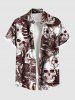 Tenue de plage hawaïenne assortie grande taille avec imprimé tête de mort, feuilles tropicales et fleurs d'hibiscus pour couples - café 