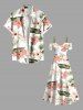Tenue de plage hawaïenne assortie grande taille à imprimé tropical, fleurs d'hibiscus et feuilles, pour couples - Blanc 