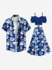 Flowers Leaf Print Plus Size Matching Hawaii Beach Outfit For Couples -  