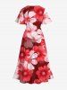 Robe mi-longue hawaïenne grande taille à imprimé marguerites ombré et poches fendues - Rouge XXS
