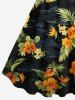 Robe débardeur trapèze hawaïenne grande taille à imprimé feuilles tropicales et fleurs d'hibiscus - Noir 2X