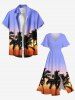 Robe mi-longue trapèze grande taille à imprimé cocotiers, dégradé, coucher de soleil et crépuscule, style hawaïen, avec poches fendues - Bleu clair L