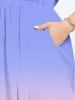 Robe mi-longue trapèze grande taille à imprimé cocotiers, dégradé, coucher de soleil et crépuscule, style hawaïen, avec poches fendues - Bleu clair 6X