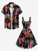 Robe débardeur trapèze hawaïenne grande taille à imprimé léopard et feuilles tropicales et fleurs d'hibiscus - Noir XXS