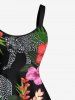 Plus Size Tropical Leaf Hibiscus Flower Leopard Print Hawaii A Line Tank Dress -  