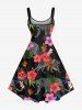 Robe débardeur trapèze hawaïenne grande taille à imprimé léopard et feuilles tropicales et fleurs d'hibiscus - Noir L