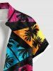 Plus Size Coconut Tree Geometric Colorblock Print Hawaii Button Pocket Shirt For Men -  