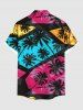 Plus Size Coconut Tree Geometric Colorblock Print Hawaii Button Pocket Shirt For Men -  